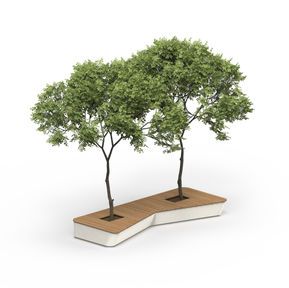 Deck urbain avec deux ouvertures pour arbustes.