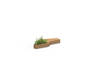 Module FLOW en bois avec assise et plantes basses, sans arbuste.