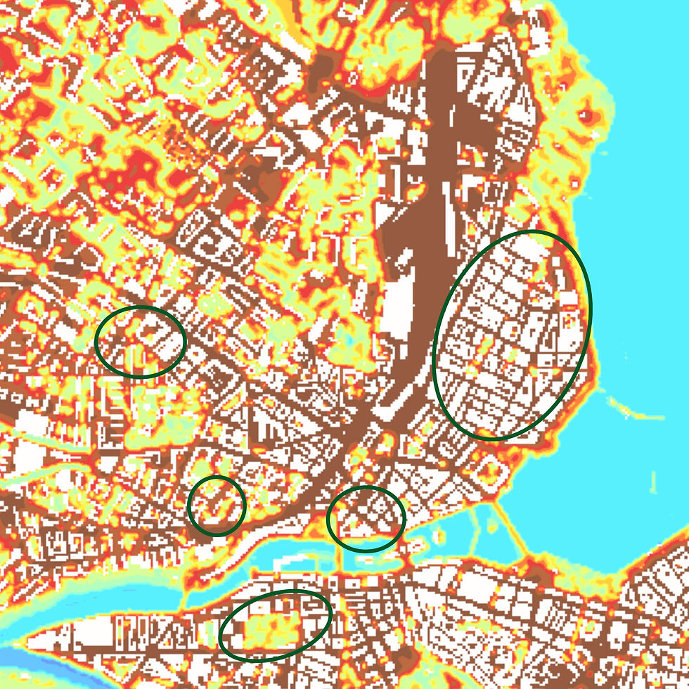 Carte des îlots de chaleur urbain ICU à Genève et des zones prioritaires à risque