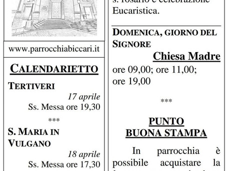 Foglietto settimanale parrocchiale 11 Aprile 2021