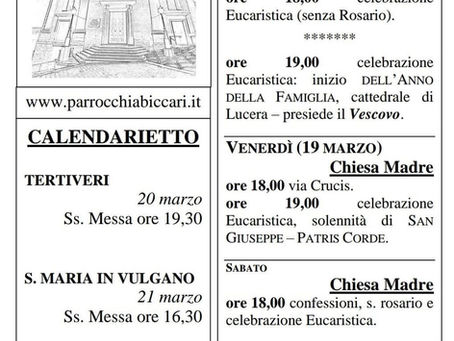 Foglietto settimanale parrocchiale 14 Marzo 2021