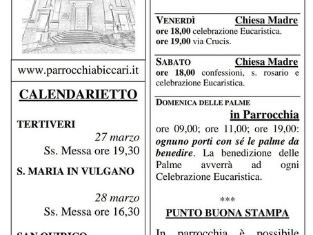 Foglietto settimanale parrocchiale 21 Marzo 2021