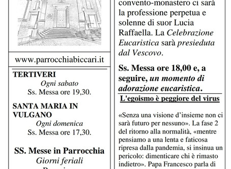 Foglietto settimanale parrocchiale 7 Giugno 2020