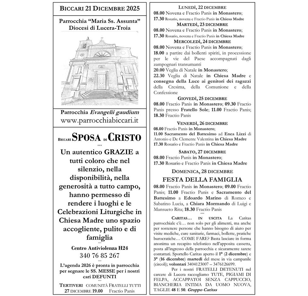 Foglietto settimanale parrocchiale 21 dicembre 2025