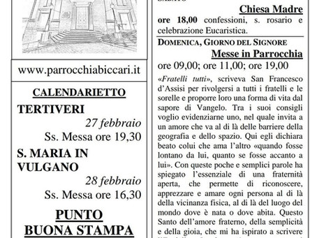 Foglietto settimanale parrocchiale 21 Febbraio 2021