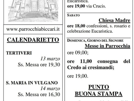 Foglietto settimanale parrocchiale 7 Marzo 2021