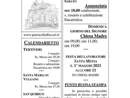 Foglietto settimanale parrocchiale 25 Aprile 2021