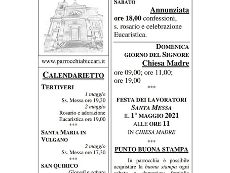 Foglietto settimanale parrocchiale 25 Aprile 2021