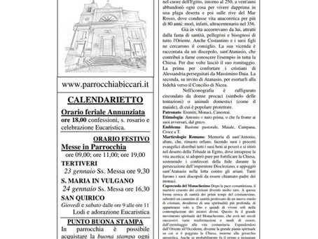 Foglietto settimanale parrocchiale 17 Gennaio 2021