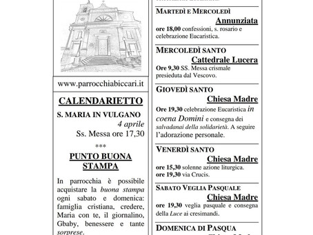 Foglietto settimanale parrocchiale 28 Marzo 2021