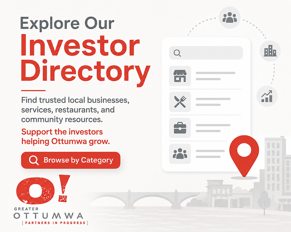 GOPIP Investor Directory graphic featuring red and gray branding, category icons, a search bar, and text encouraging users to find trusted local businesses and community resources.