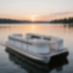 A refurbished pontoon boat on buckeye lake during sunset.