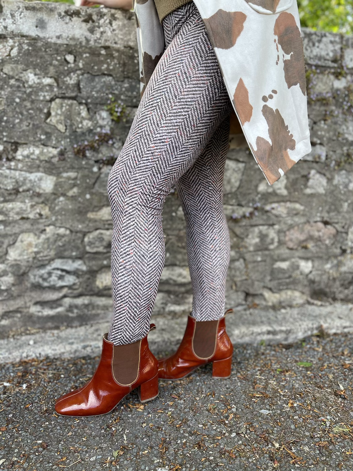 Brown Oat Herringbone Tweed Leggings 