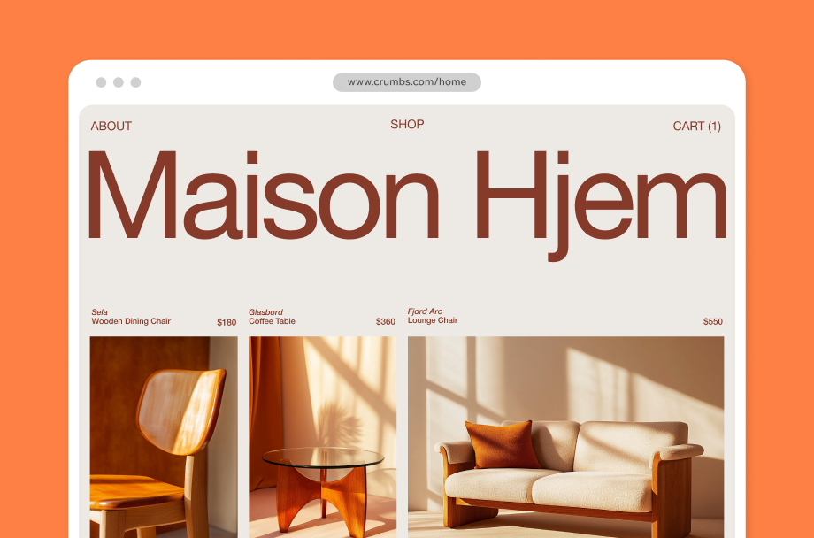 Maison Hjem, www.crumbs.com/home Domain registrar Beispiel Website