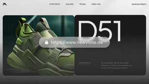 Was ist VPS? Symbolbild: Grüner Sneaker vor dunklem Hintergrund links, D51 Text rechts. Website-URL www.newvivas.de zentral, obere Menünavigation sichtbar.