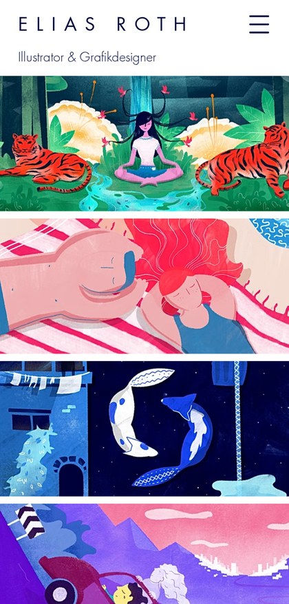 Portfolio-Vorlage für Illustrator:innen mit farbenfroher Illustration