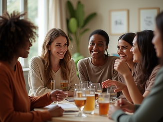 A welcoming, community-focused gathering with a subtle nod to a watch party, featuring div