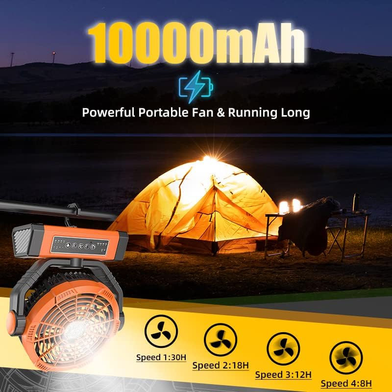 Thumbnail: Portable Camping Rechargeable Fan - 10000mAh 9-Inch