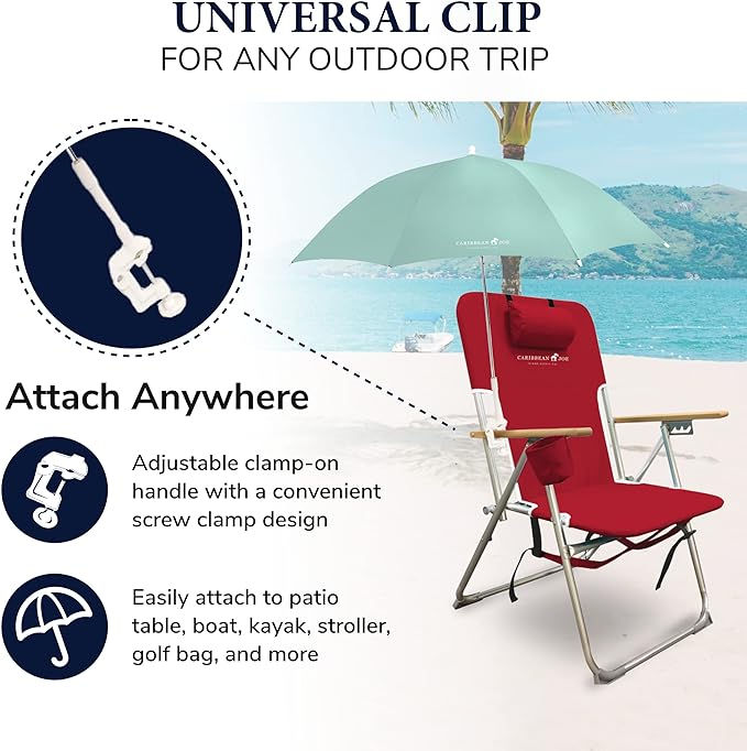 Thumbnail: Beach Camping Umbrella for Chair, Adjustable and Universal Clamp 48Inch Arch