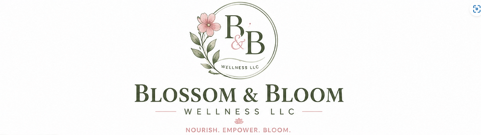 Full Blossom & Bloom Wellness LLC logo with tagline on white background, wide landscape banner