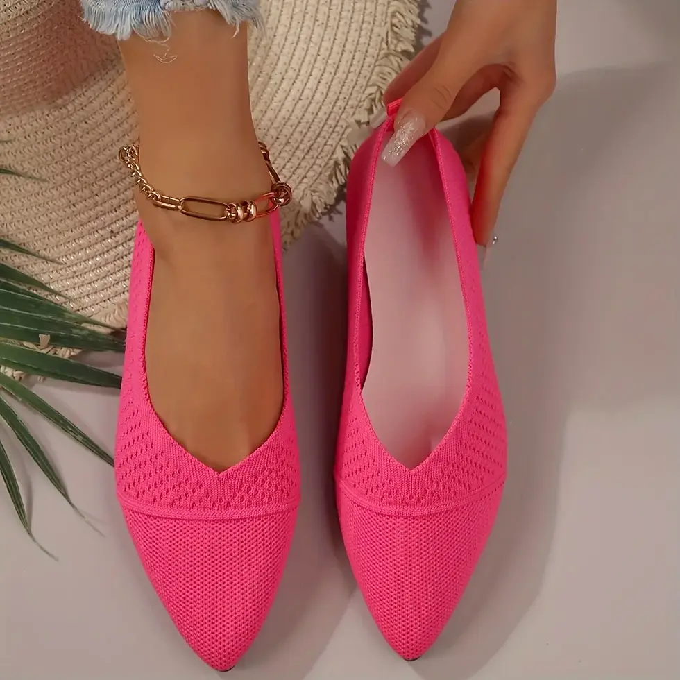 Miniatura: Women's Pointed Toe Flat Shoes Solid Color Knitted Slip on Ladies Shoes Casual B