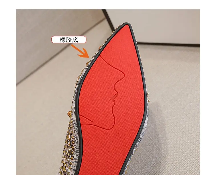 Miniatura: New 2024 Pointed Toe Women Flat Rhinestones Loafers Autumn Rivets Classic Ladie 