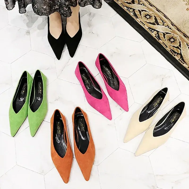 Miniatura: Women 0.5cm Low Heels Leisure Outside Flats Female Fashion Suede Surface Low Hee
