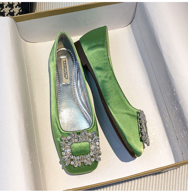 Miniatura: 2025 Spring/Summer New Fashion Rhinestone Square Button Flat Bottom Shoes Satin 