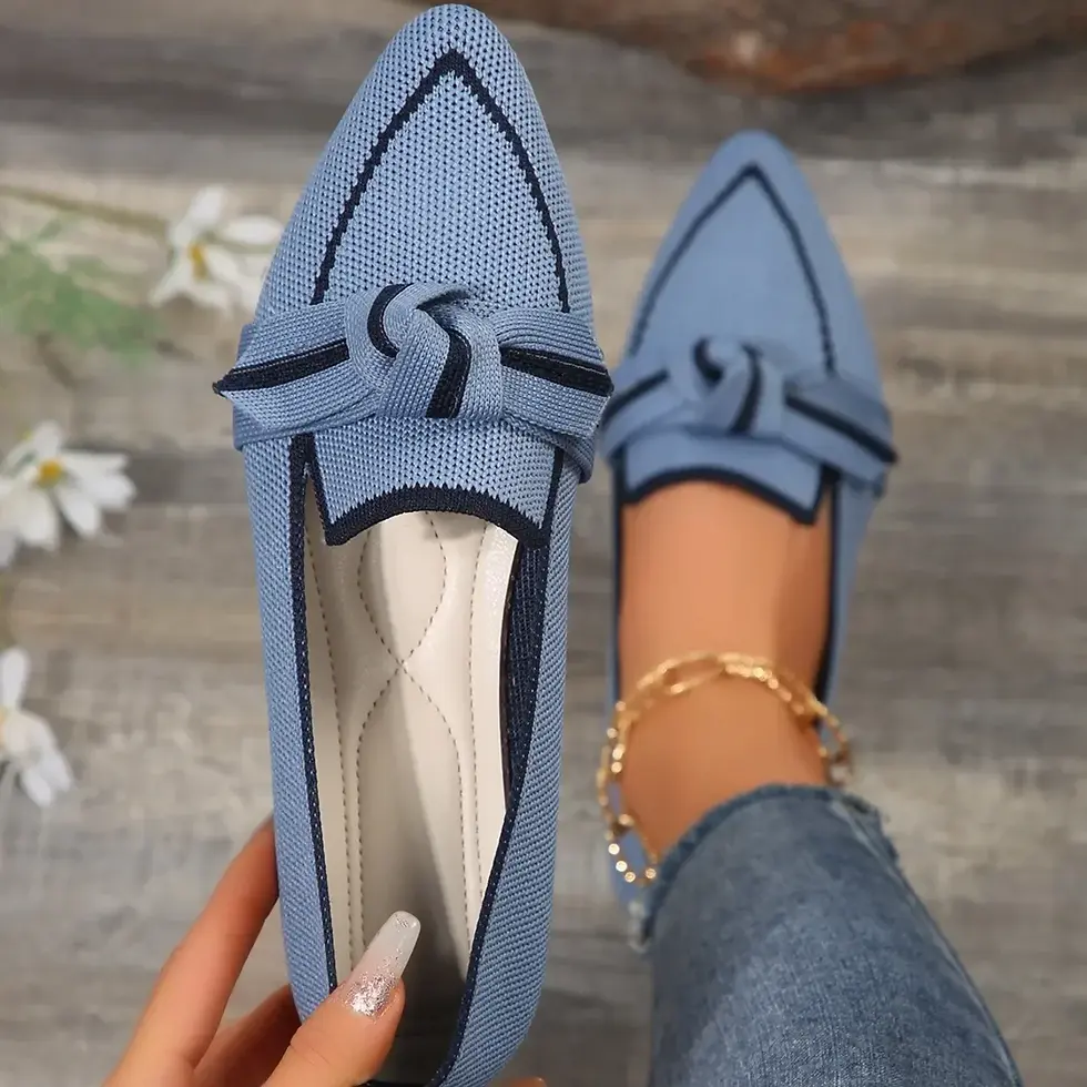 Miniatura: Women Flats 2024 New Knitted Slip Breathable Comfortable Solid Color Shoes Casua
