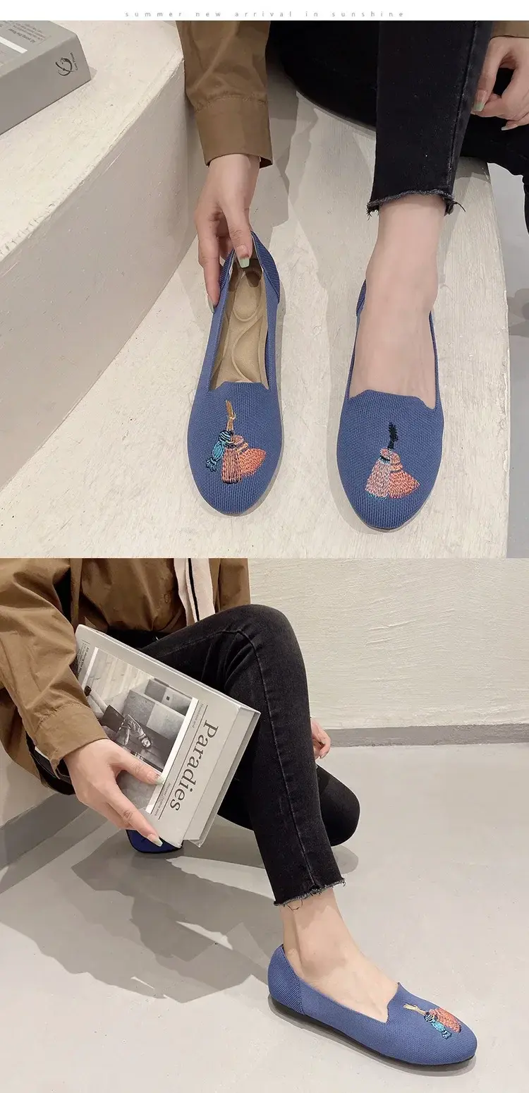 Miniatura: Women Flat Knitted Fashion Round Toe Women's Slip on Flat Casual Ballet Female L