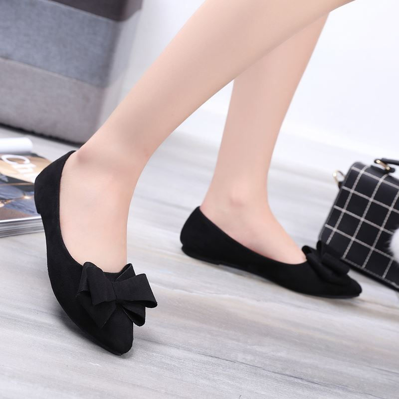 Miniatura: Women Fashion Green Bow Tie Flock Flat Shoes Zapatos De Mujer Lady Casual Black 