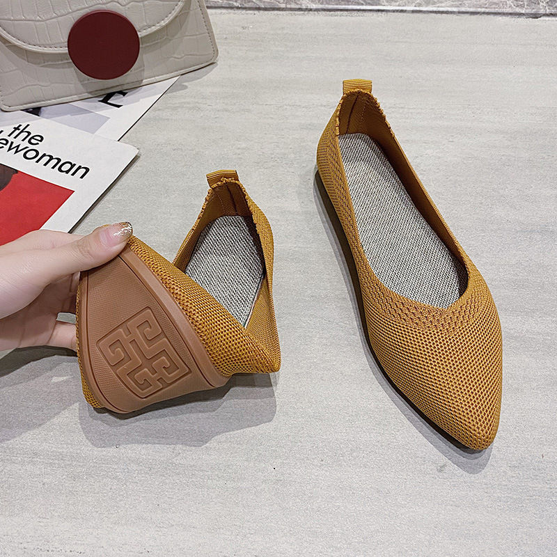 Miniatura: Elegant Leopard Knitted Ballet Flats Woman Pointed Toe Mesh Moccasins Ladies Fas