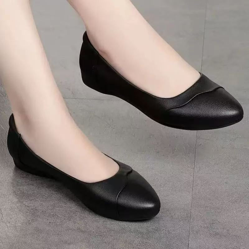 2026 New Genuine Leather Single Shoes for Women, Shallow Mouth Flat Bottom, Kore