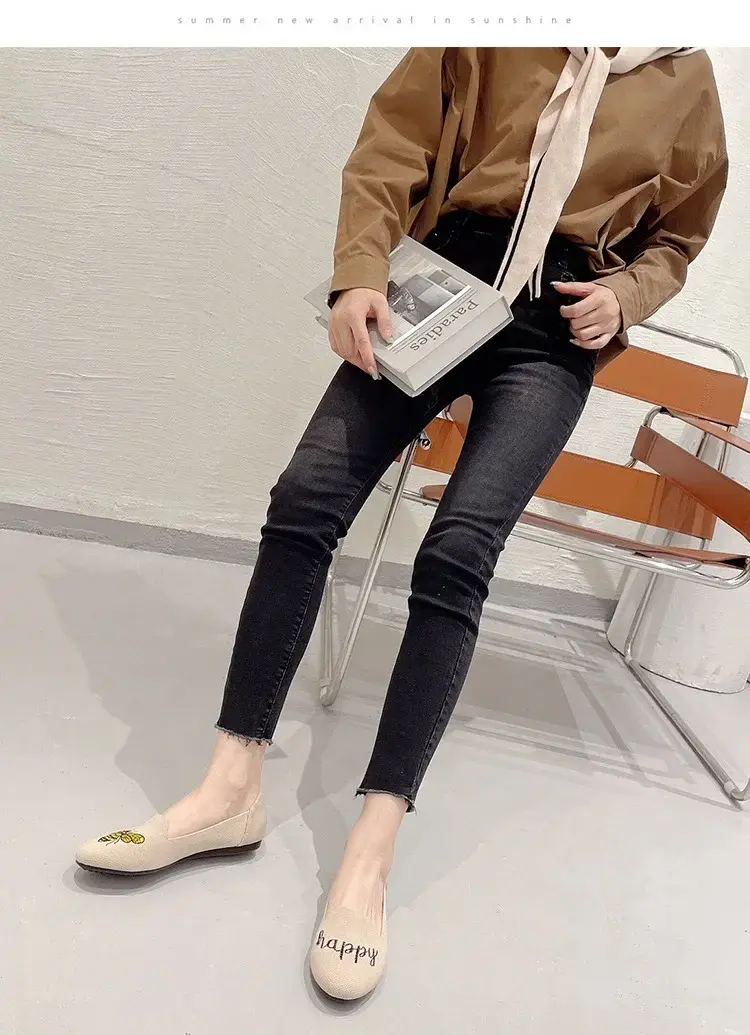 Miniatura: Women Flat Knitted Fashion Round Toe Women's Slip on Flat Casual Ballet Female L