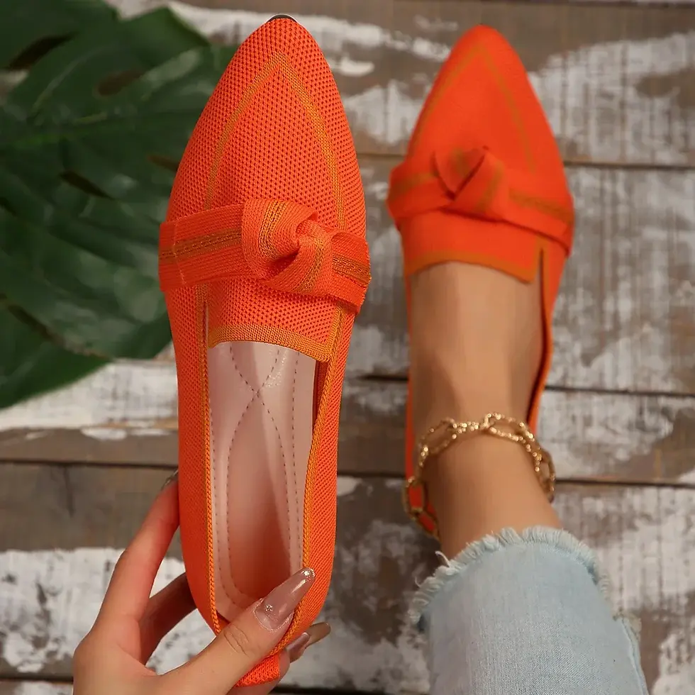 Miniatura: Women Flats 2024 New Knitted Slip Breathable Comfortable Solid Color Shoes Casua