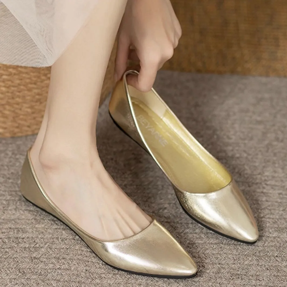 Miniatura: women cute sweet light weight golden high quality spring slip on flat shoes lady