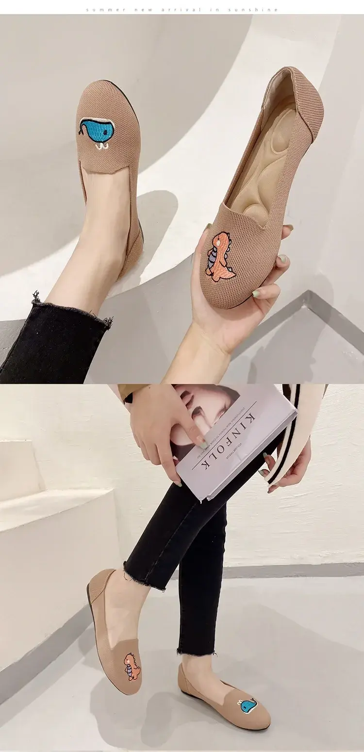 Miniatura: Women Flat Knitted Fashion Round Toe Women's Slip on Flat Casual Ballet Female L
