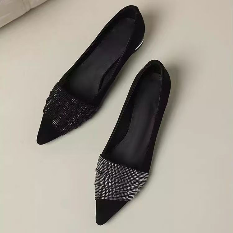 Fashionable Water Diamond Pointed Toe Flat Bottom Single Shoes Women's Spring Au