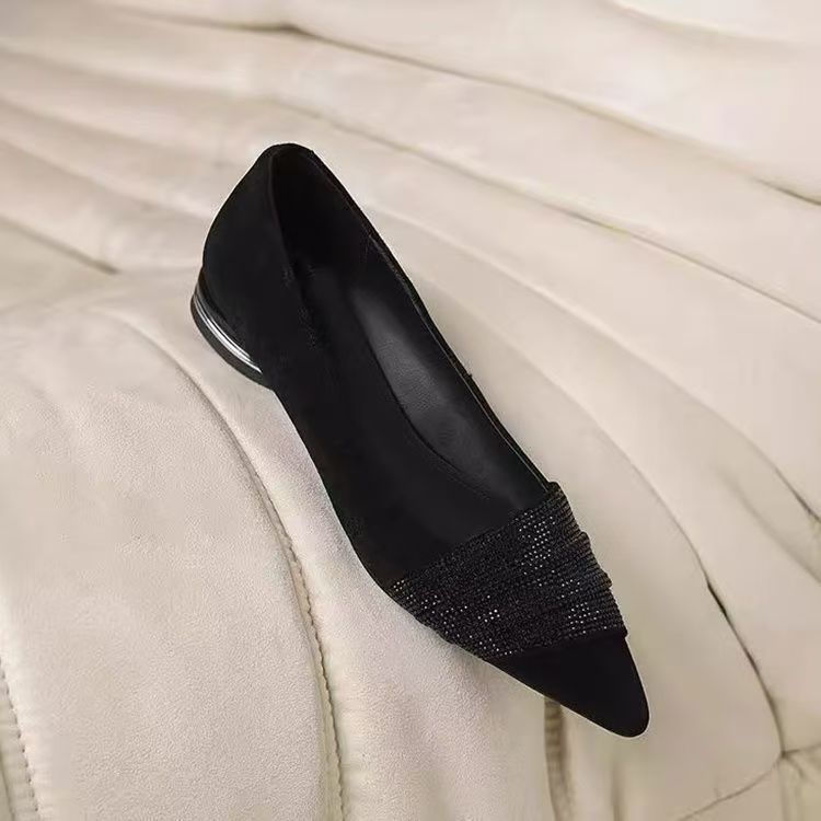 Miniatura: Fashionable Water Diamond Pointed Toe Flat Bottom Single Shoes Women's Spring Au