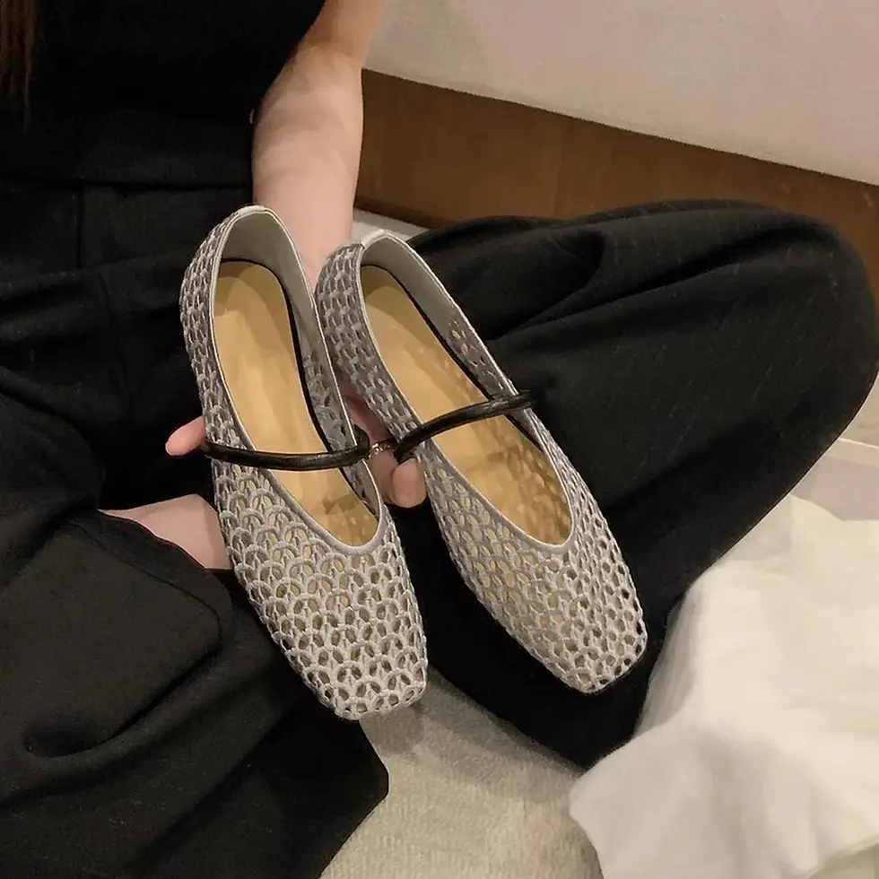 Miniatura: Square Toe Hollow-out Woven One-Strap Versatile Soft Slip Single Shoes Women's S