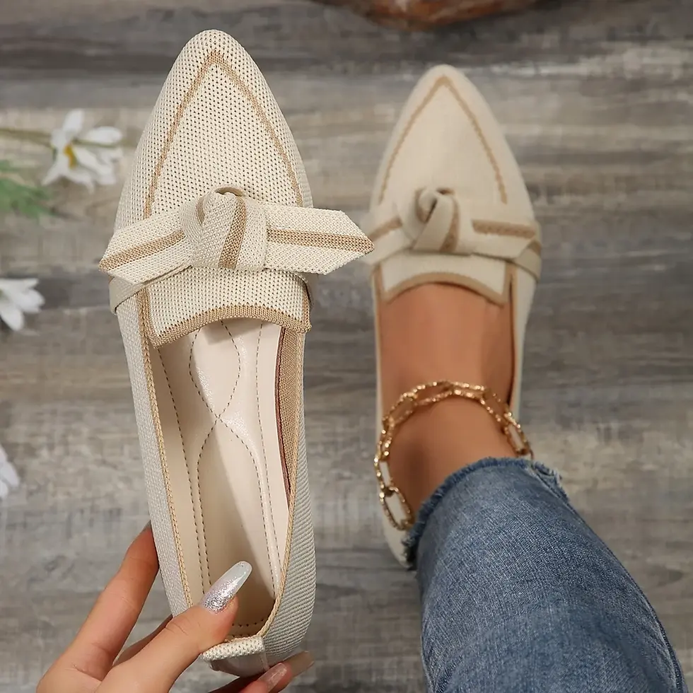 Miniatura: Women Flats 2024 New Knitted Slip Breathable Comfortable Solid Color Shoes Casua