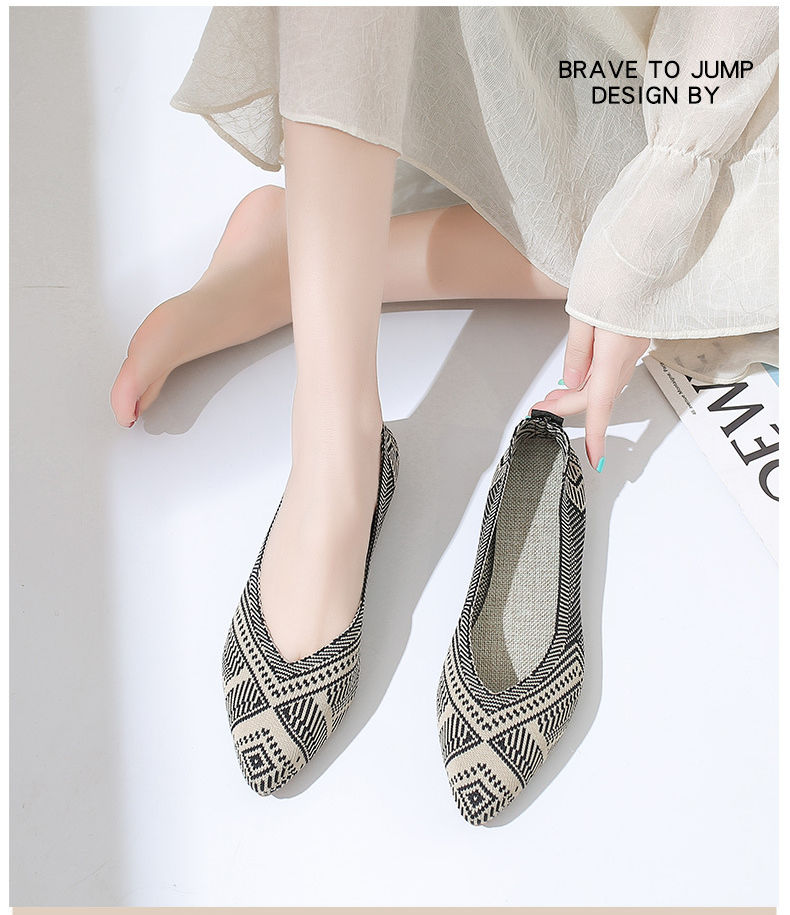 Miniatura: Elegant Leopard Knitted Ballet Flats Woman Pointed Toe Mesh Moccasins Ladies Fas