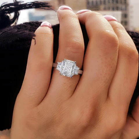 Radiant 3 Stone Diamond Engagement Ring