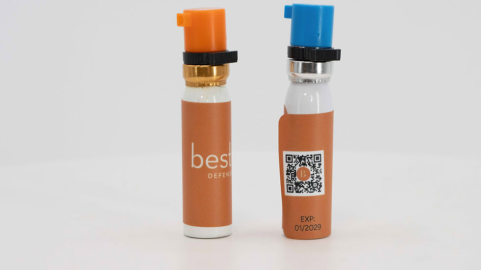 Bestie Defense offers three different formulas and practice canisters, all clearly labeled with expiration date and a QR code taking you to an instructional video.