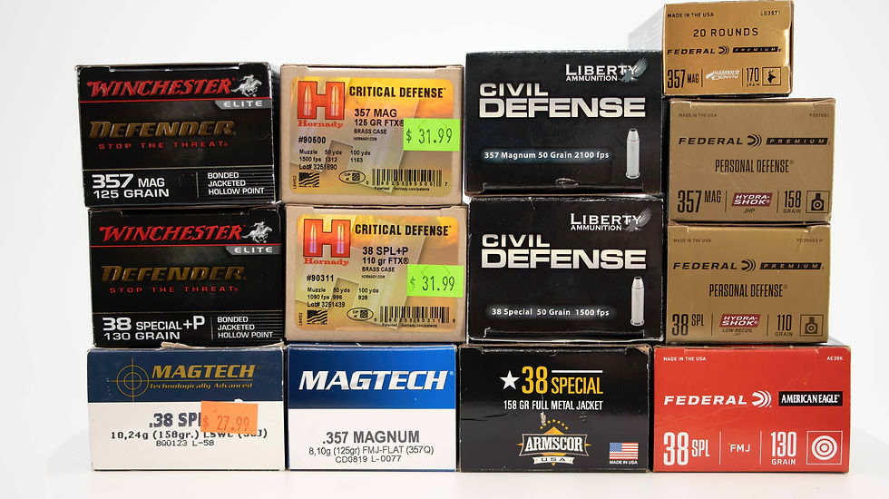 .38 Special, .38 Special+p, and .357 Magnum loads tested