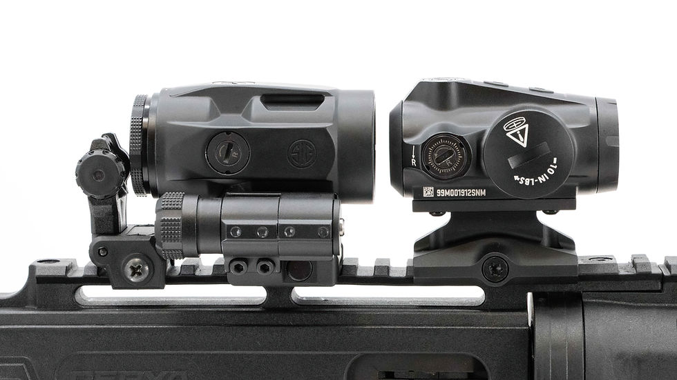 Just enough rail space on the receiver of the Derya TM22 Flash 18 to mount the Sig Romeo 5 II Elite and Juliet 3 Micro while still retaining my previously-zeroed iron sights.