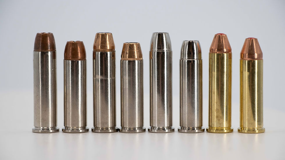 The four paired loads clearly show the difference between the longer .357 Magnum cases and shorter .38 Special cases.
