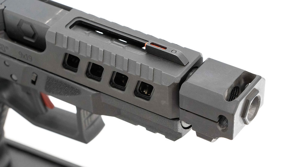 Thread-on compensator and slide windows of the Derya DY9 Comp