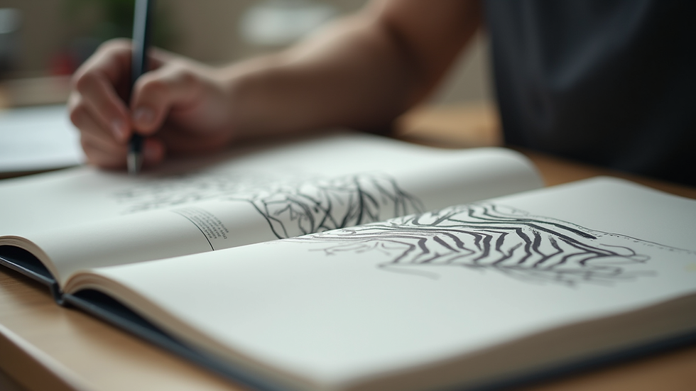 Close-up view of a book cover design process on a desk