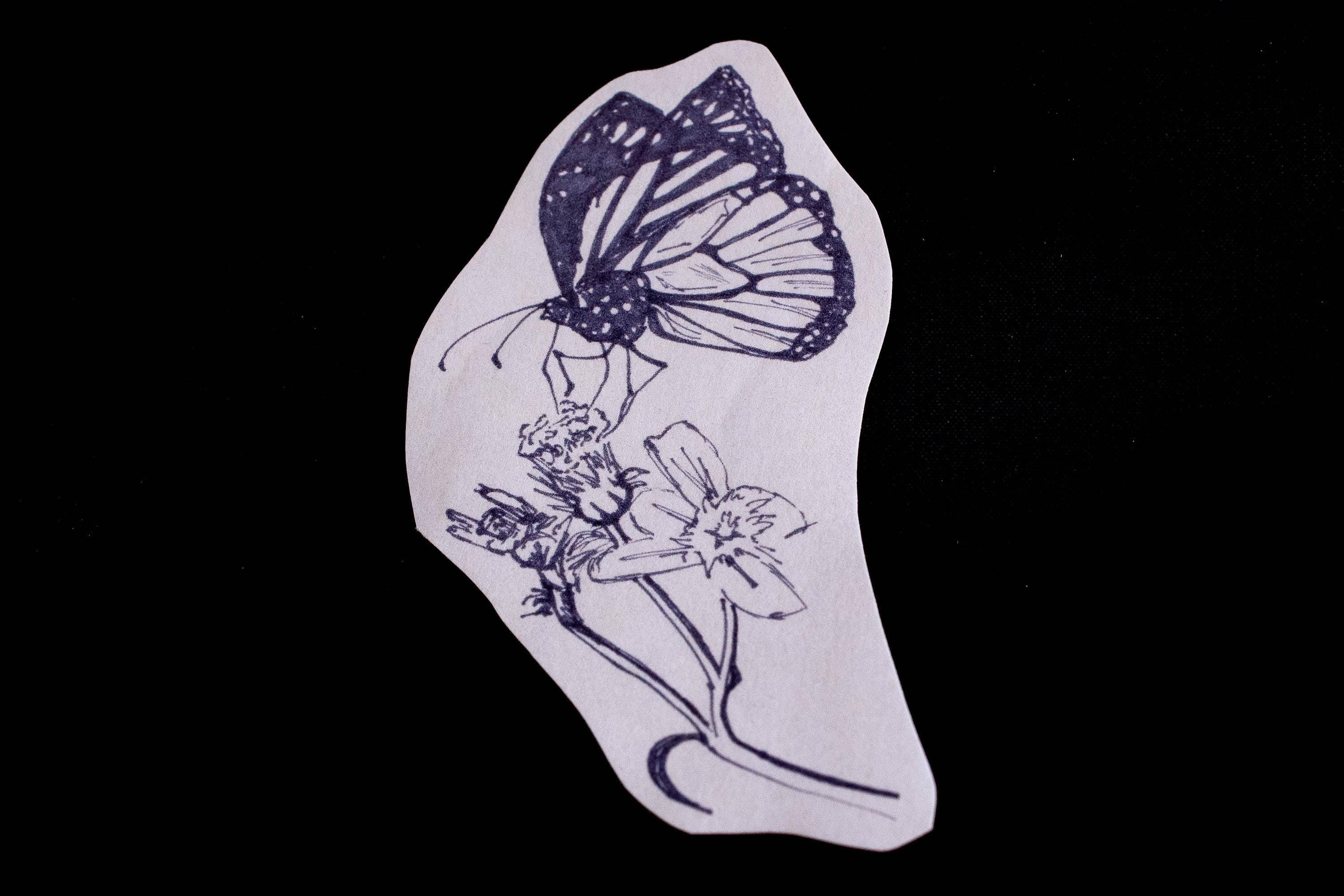 Butterfly Ink Watercolours Drawn Sticker on Recycled Paper, Butterfly Gift